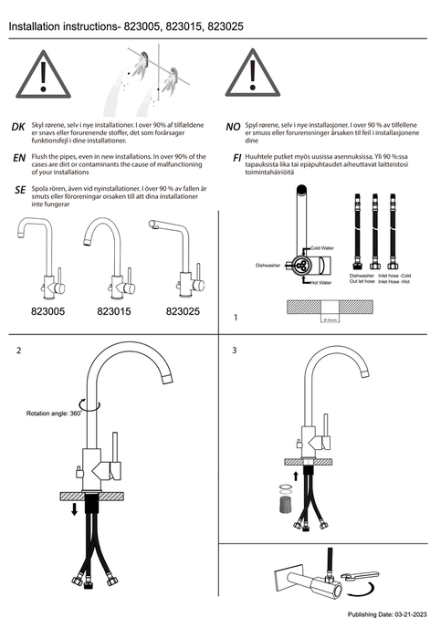 Köksblandare Kantig m/dm-avstängning Borstad